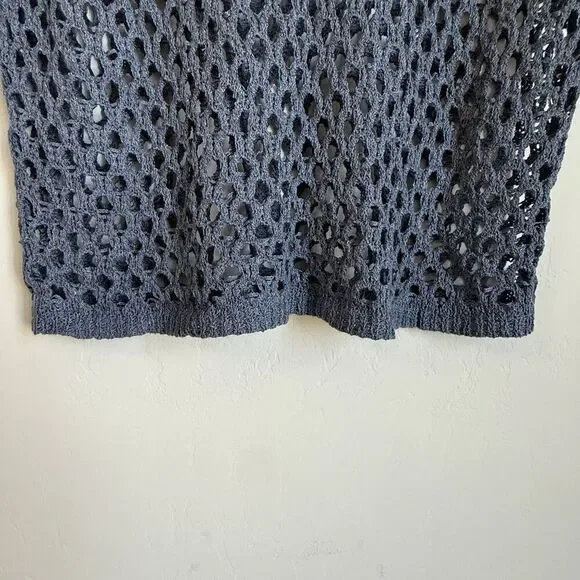 Womens Blue Open Knit Beachy Boho Bell Sleeve Sweater Size L Festival Beach - Picture 10 of 13